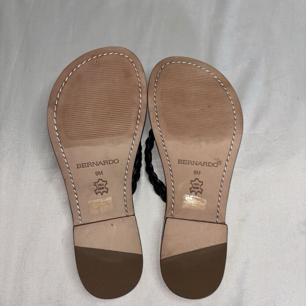 Bernardo Black Braided Leather Flip Flop Sandals Women’s Size 9M Brazil - Picture 3 of 6